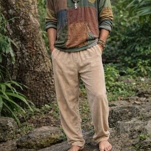 Lands’ End Men’s Tan Corduroy Lounge Pants Size M Cozy Boho